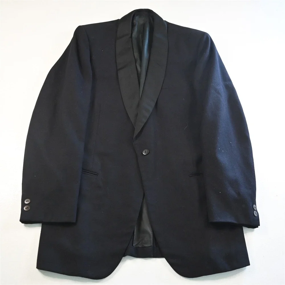 Vtg Bespoke‎ 40L 42x34 Black Wool Shawl Capt Nautical Mens Jacket Pants Tuxedo